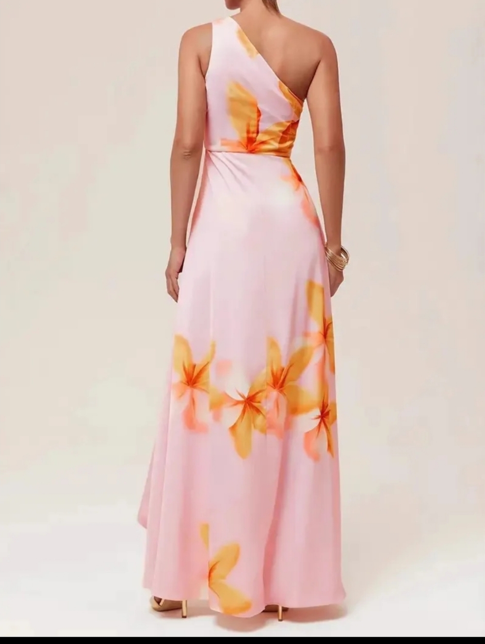 One-Shoulder Pink Floral Maxi Dress - Picture 4 of 4